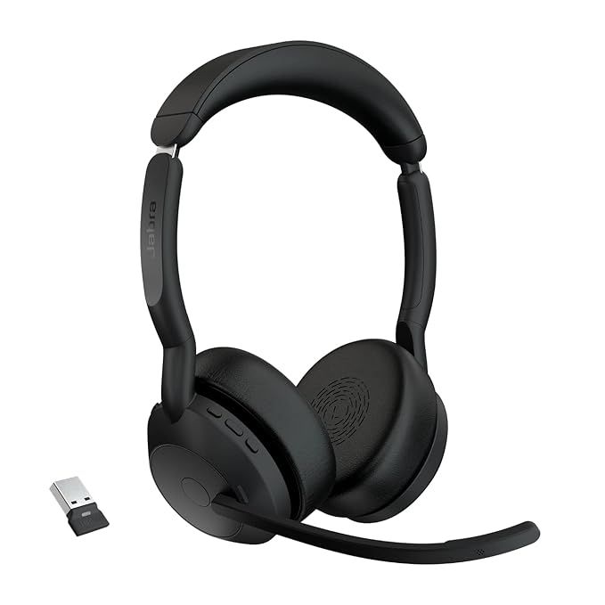 Jabra Evolve2 55 Stereo Wireless On Ear Headset Professional Office headset, Noise-Cancelling Mics, and ANC New, Open Box Headphone