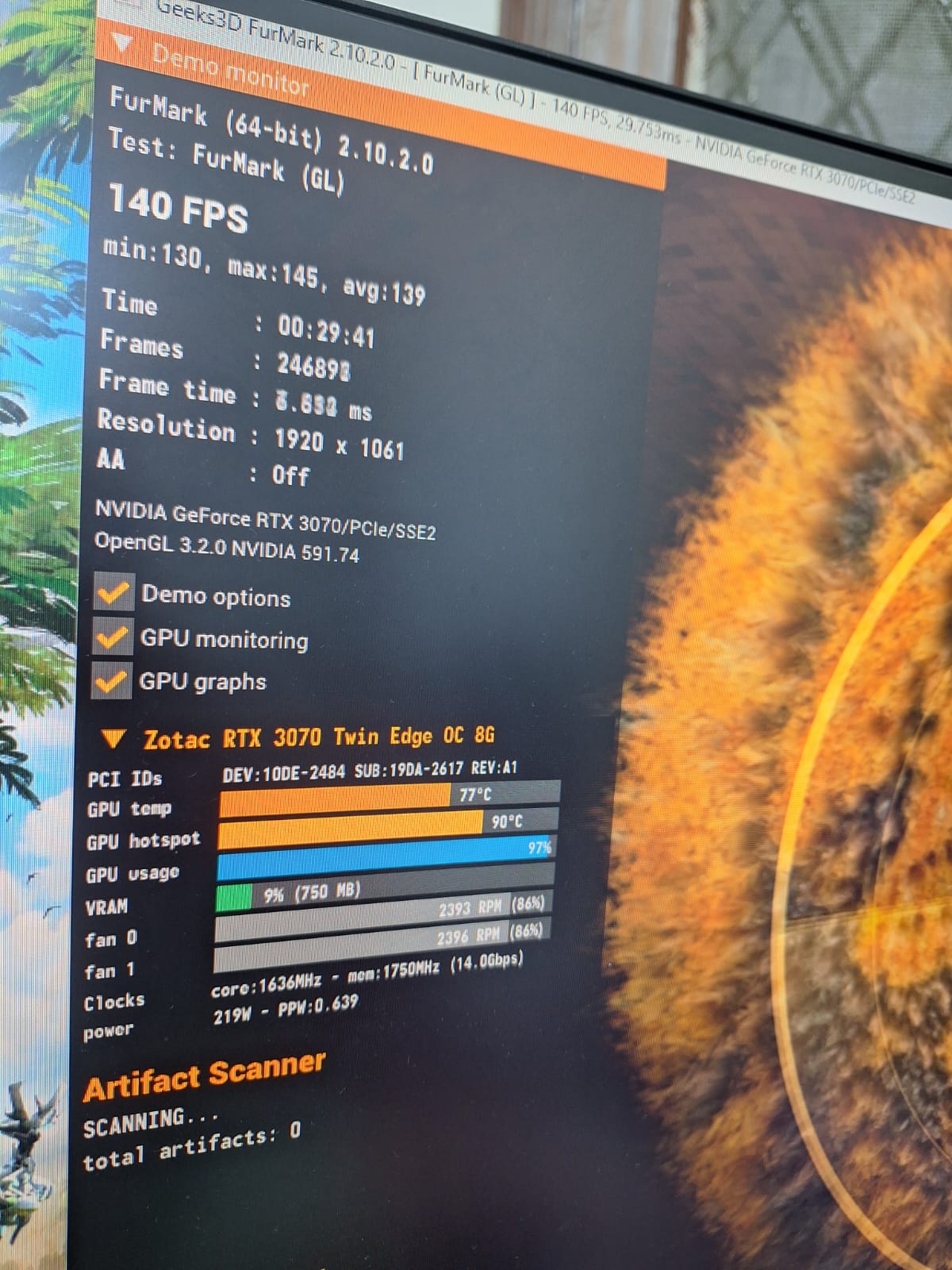 ZOTAC RTX 3070 Twin Edge OC 8GB GDDR6 Used GPU