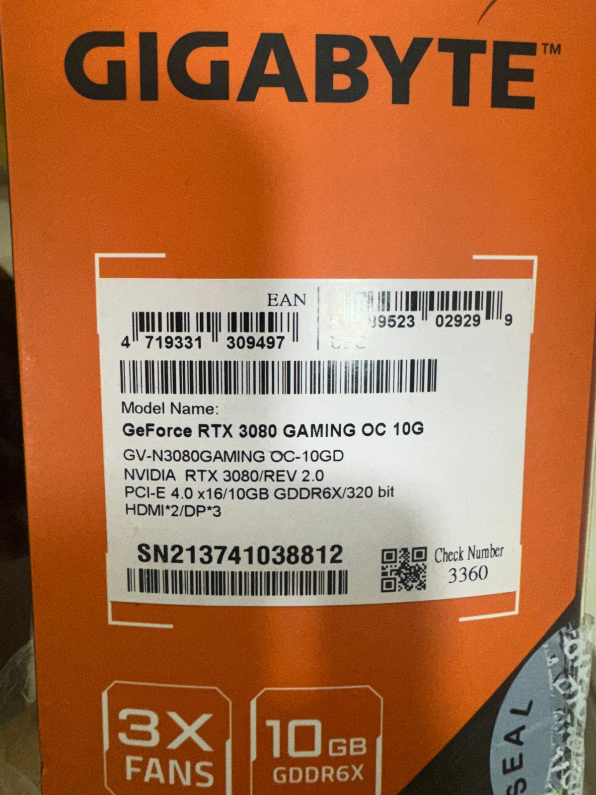 Gigabyte GeForce RTX 3080 GAMING OC 10GB Used GPU