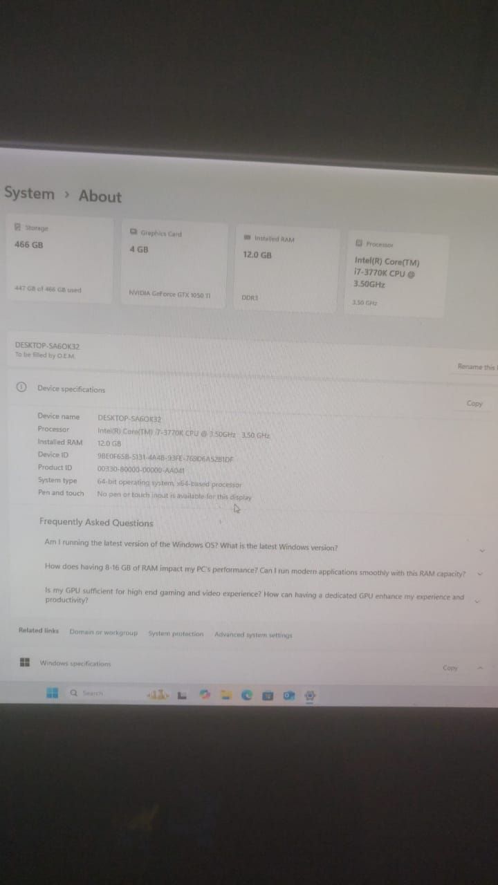 Intel Core i7 3770K Upto 3.9 GHz 4 Cores 8 Threads Used CPU