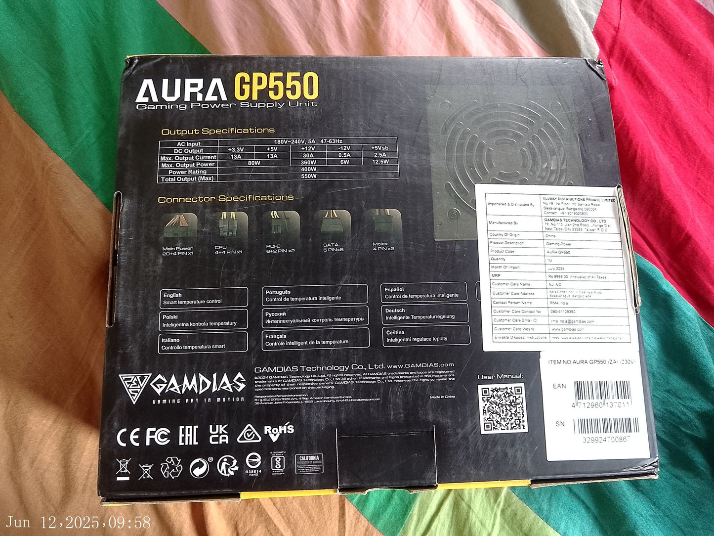 GAMDIAS Aura GP550 Atom PSU New, open box