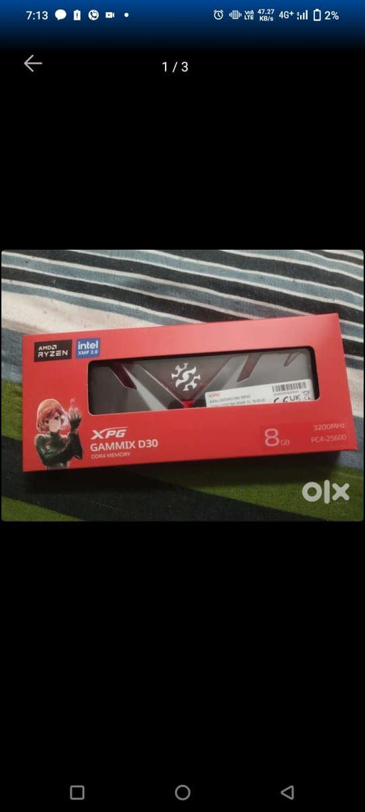 XPG ADATA GAMMIX D30 DDR4 8GB (1x8GB) 3200MHz U-DIMM Desktop Memory -Used RAM