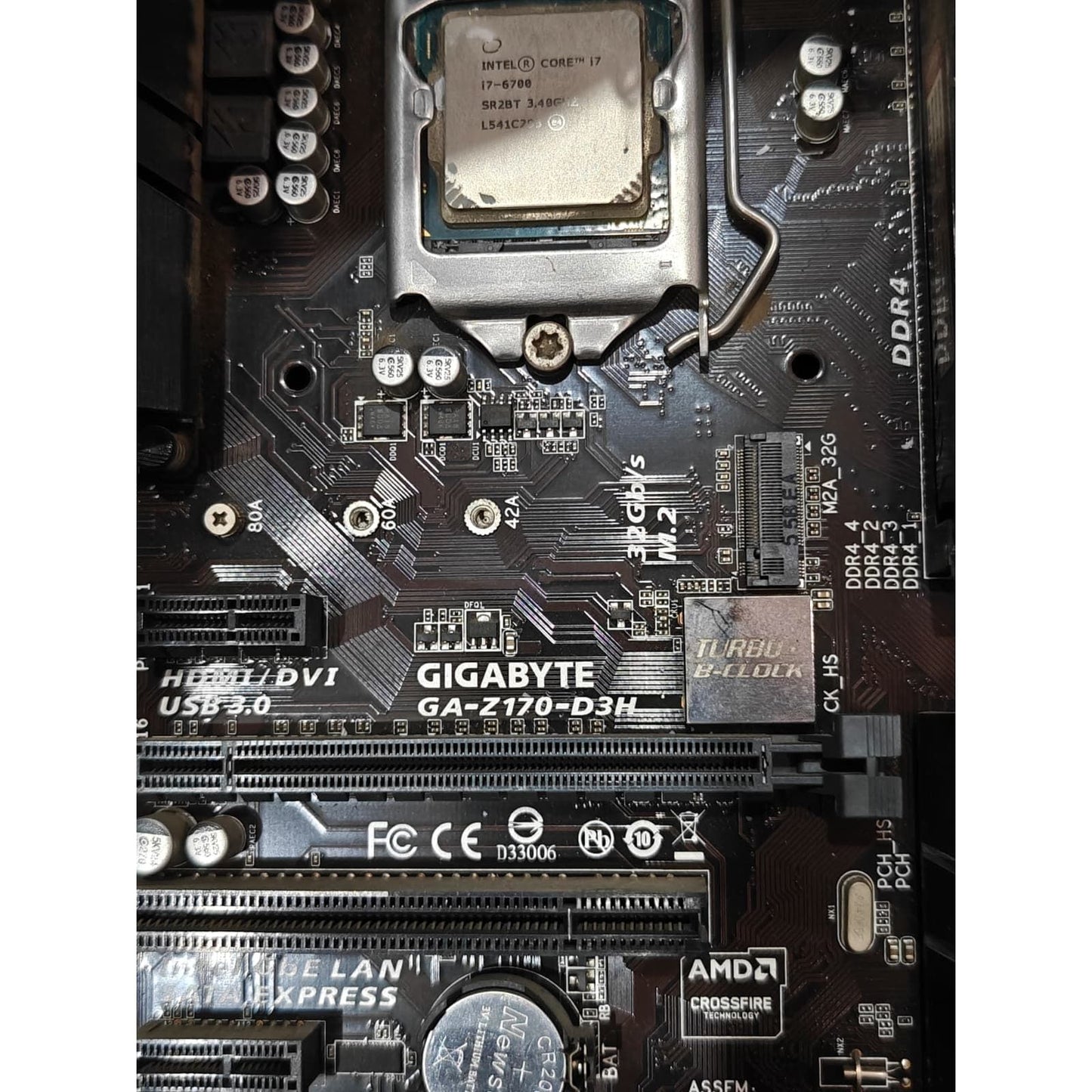 Intel Core i7 6700 4 Cores 8 Threads + Gigabyte Z170 D3H Motherboard Used COMBO