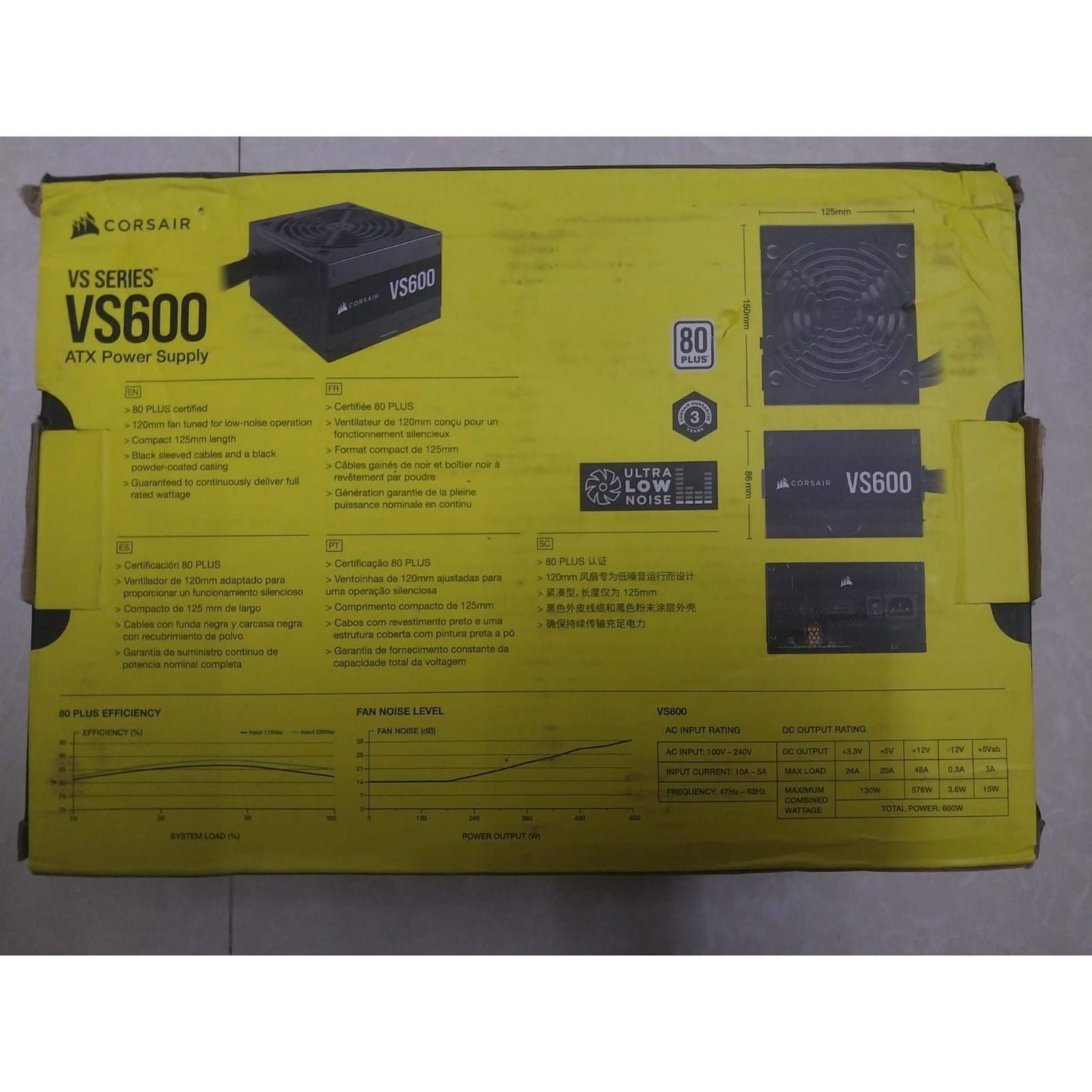 Corsair VS600 80 Plus White Certified 600 Watts Used PSU
