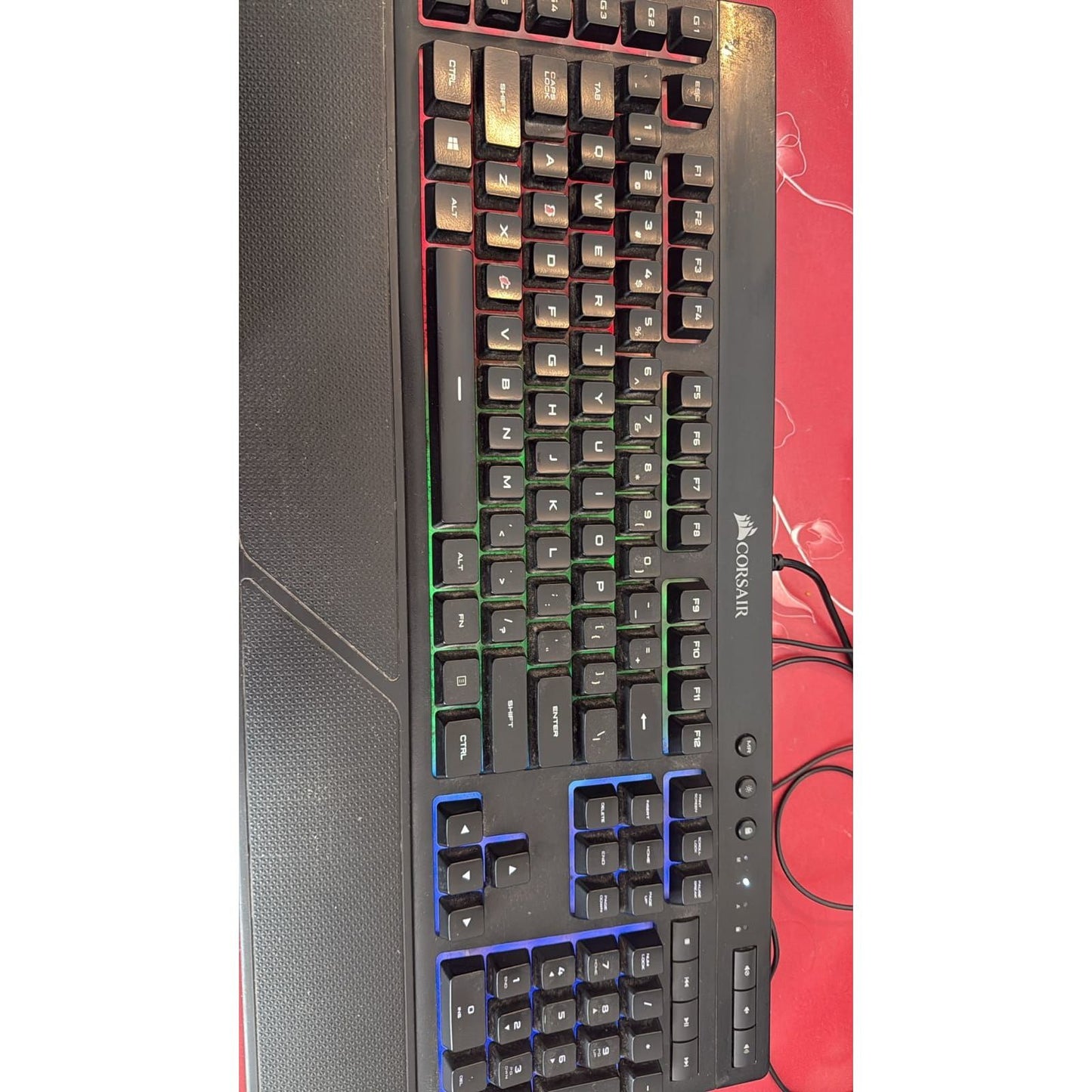 Corsair K55 RGB LED Backlit Keys Media Controls Gaming Keyboard with Wrist Rest, Used Keyboard