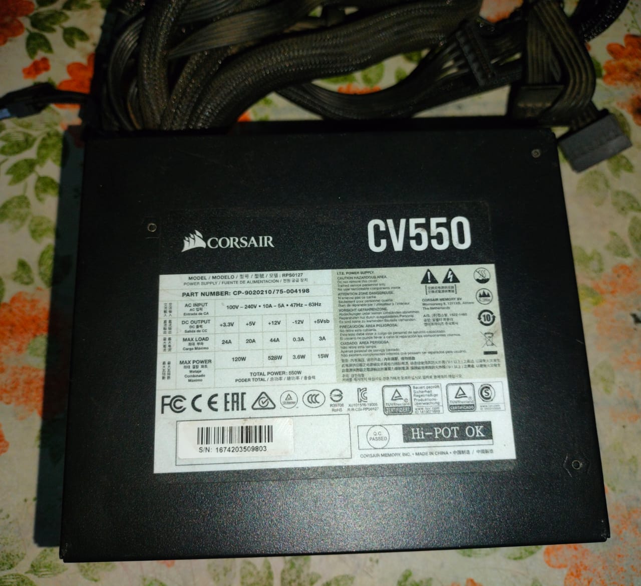 Corsair CV550 CV Series 80 Plus Bronze Certified 550 Watts Used PSU