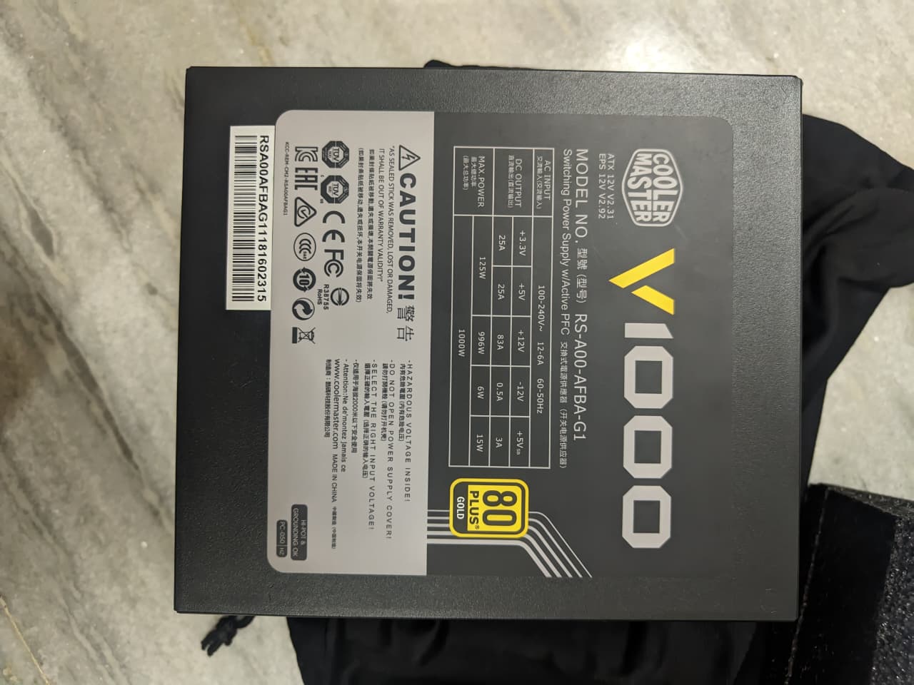 Cooler Master V1000 Fully Modular 80 PLUS Gold Certified Power Supply Used PSU