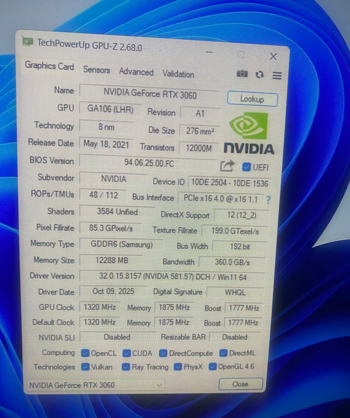 GALAX RTX 3060 OC Edition 12GB Used GPU
