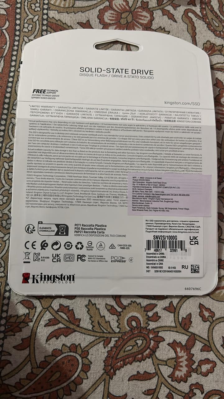 Kingston NV2 1TB M.2 2280 NVMe PCIe Internal SSD Up to 3500 MB/s Used SSD