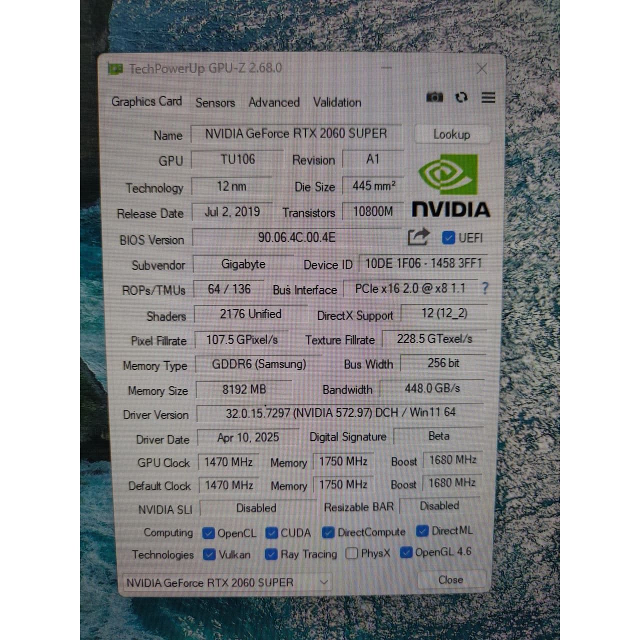 GIGABYTE GeForce RTX 2060 Super WINDFORCE OC 8GB Used GPU
