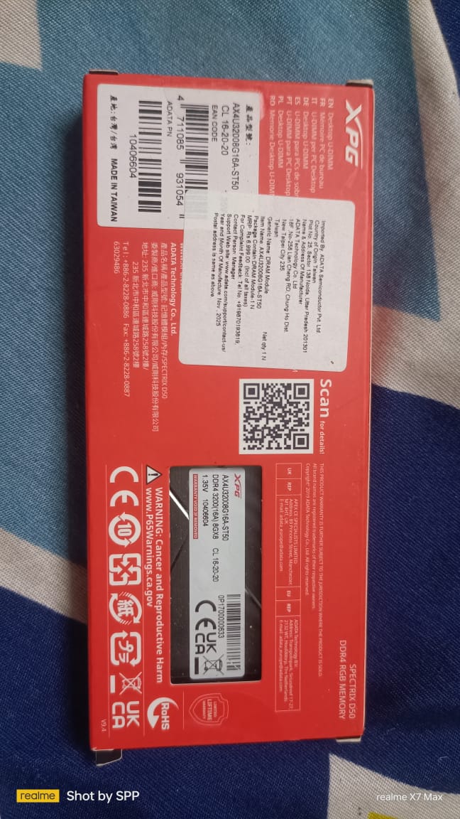 Adata XPG Spectrix D50 16GB (8GBX2) DDR4 3200MHz RGB Black Used RAM