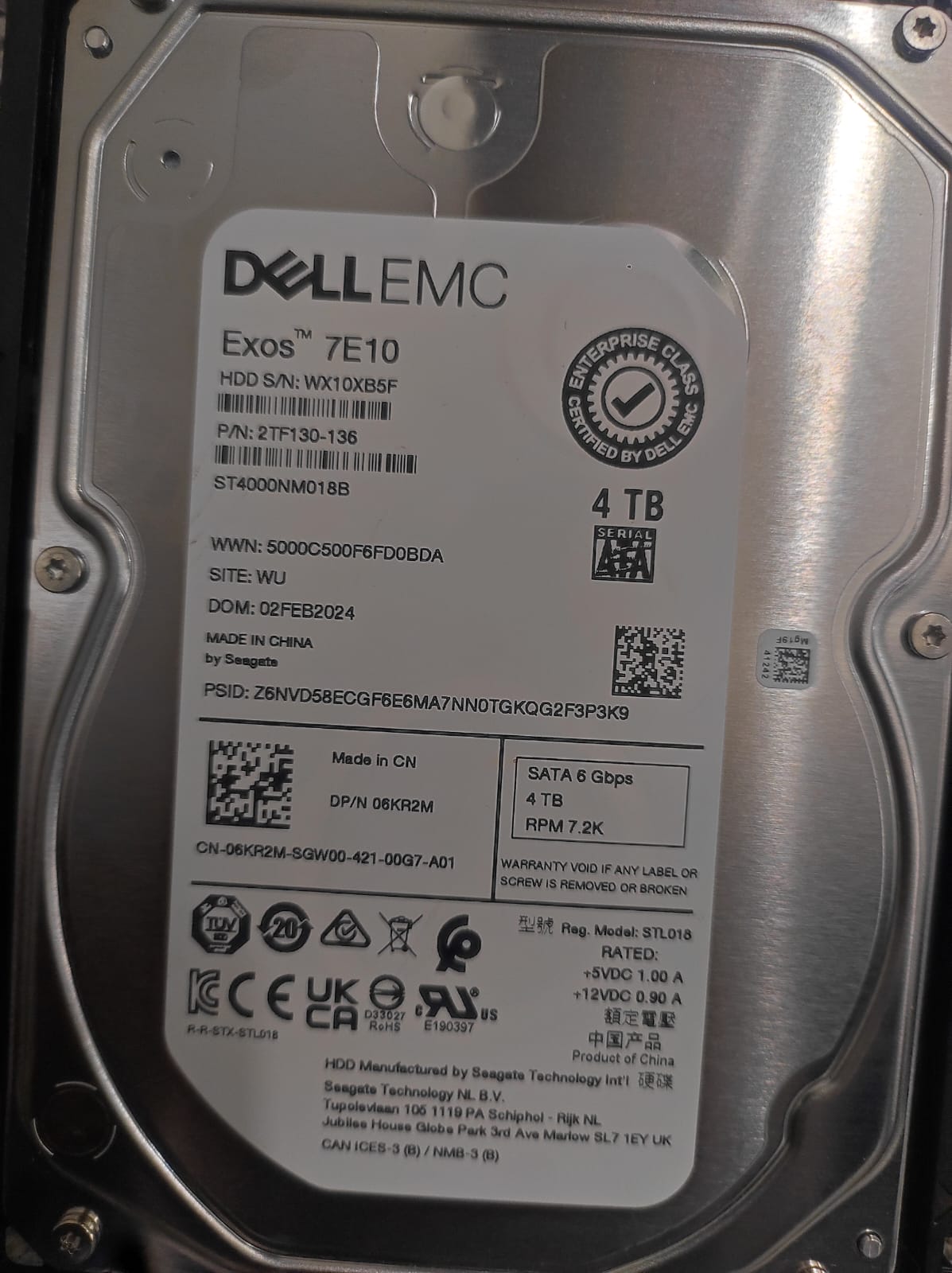 Dell-branded Seagate Exos 4TB enterprise continuous 24/7 server workloads 3.5 inch Used HDD