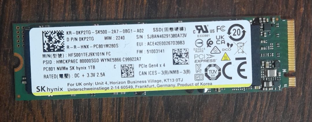 SK Hynix PC801 Gen 4 1TB NVMe M.2 (2280) Internal SSD Used SSD