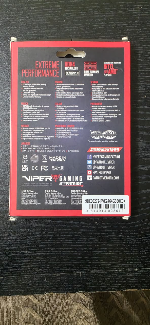Patriot Memory Viper Extreme performance 64GB (2X32GB) 3600MHz Used RAM