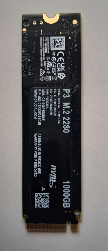 Crucial P3 1TB PCIe Gen3 2280 NVMe M.2 Used SSD