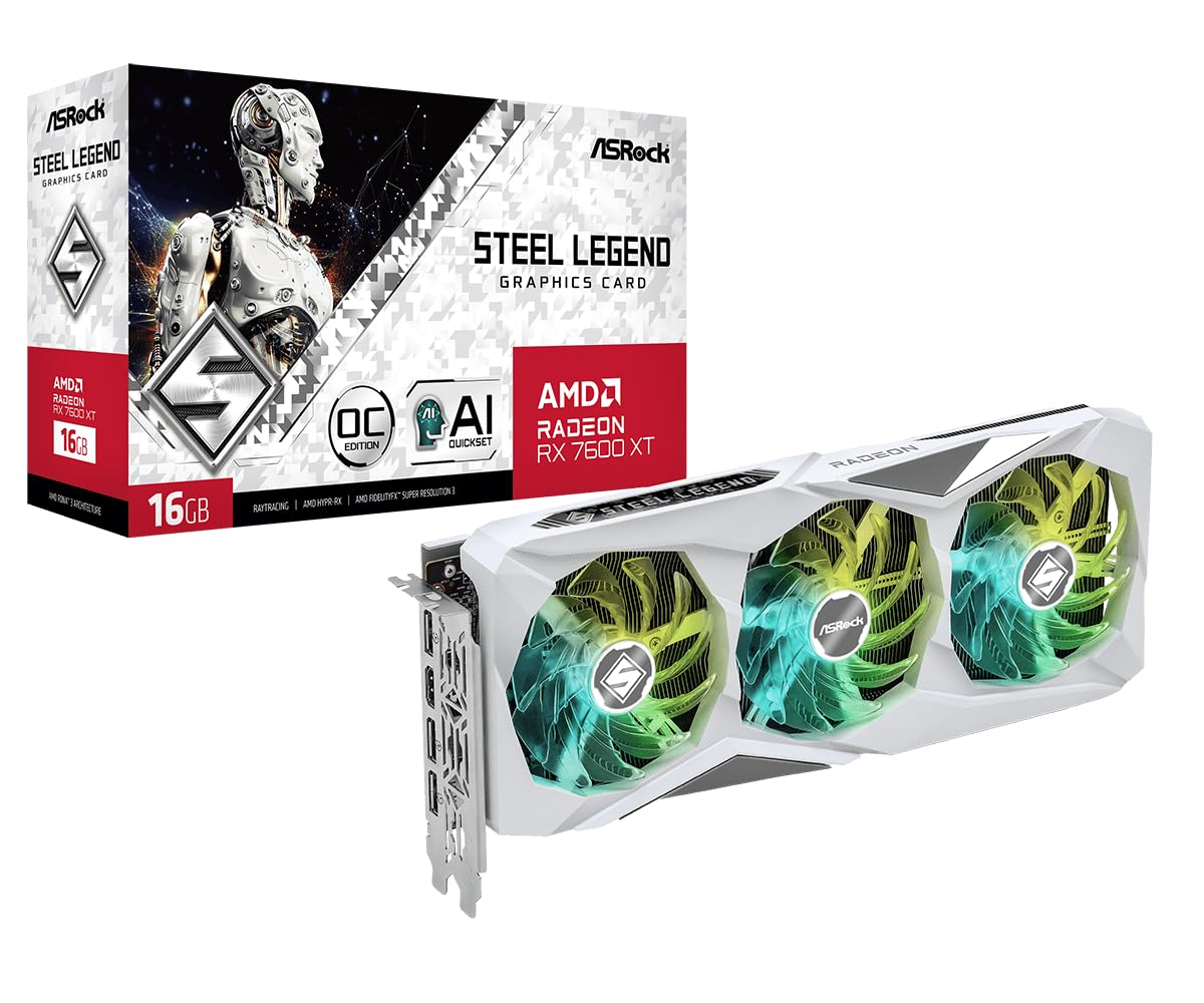 ASROCK Radeon RX 7600 XT Steel Legend OC 16GB Used GPU
