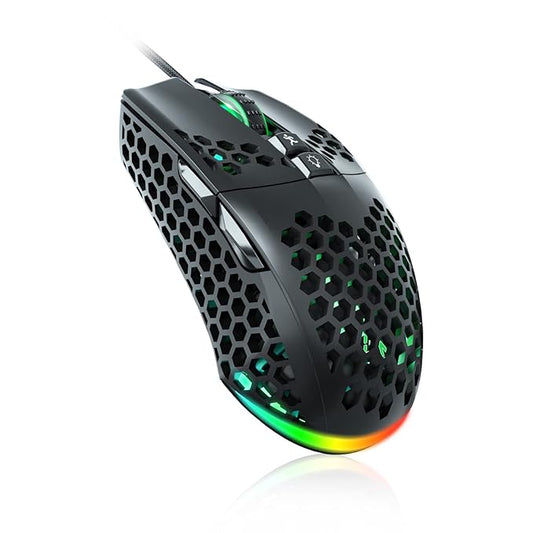 SOLAKAKA RGB with Honeycomb Shell Adjustable 12800 DPI 7 Programmable Buttons Lightweight Gaming Used Mouse