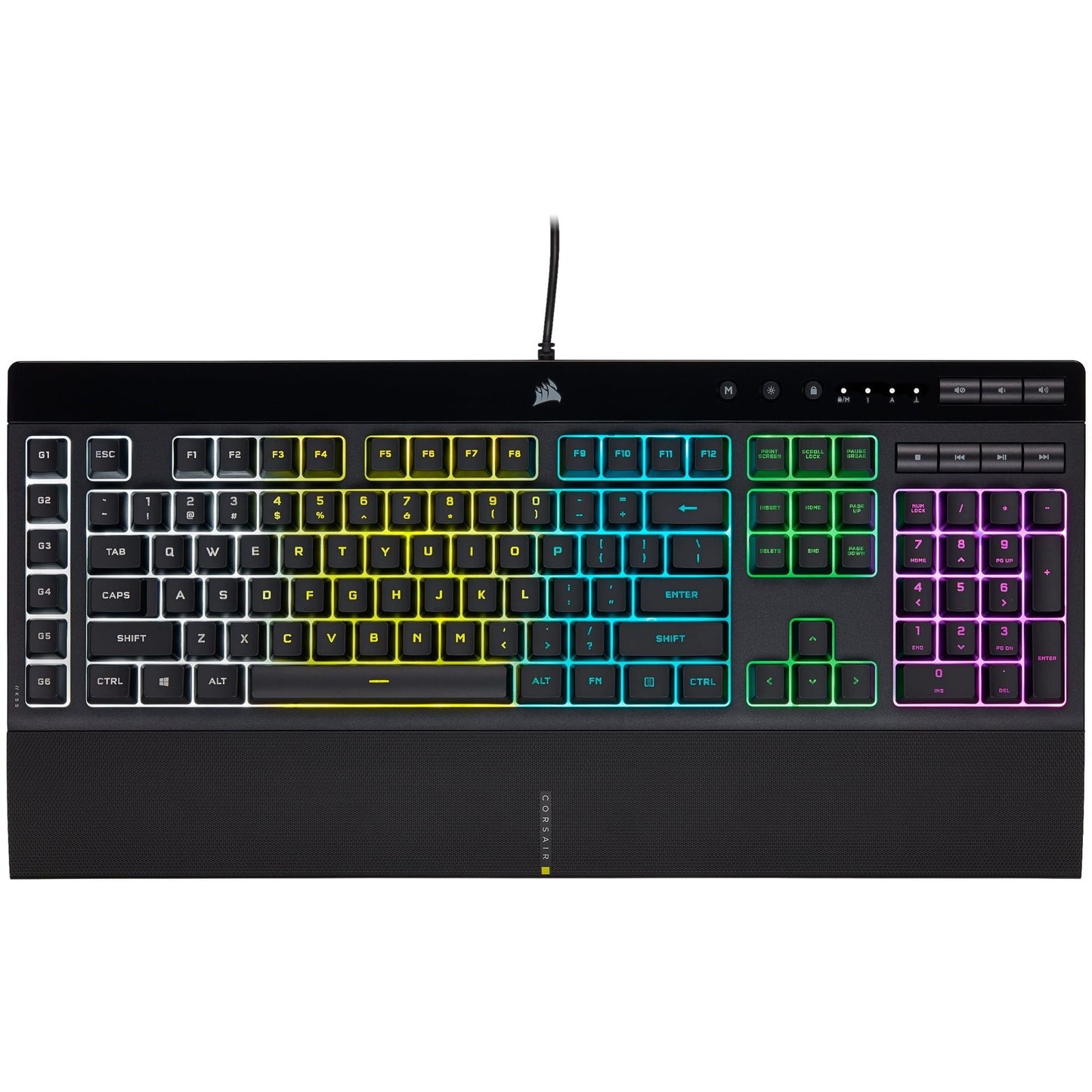 Corsair K55 RGB LED Backlit Keys Media Controls Gaming Keyboard with Wrist Rest, Used Keyboard