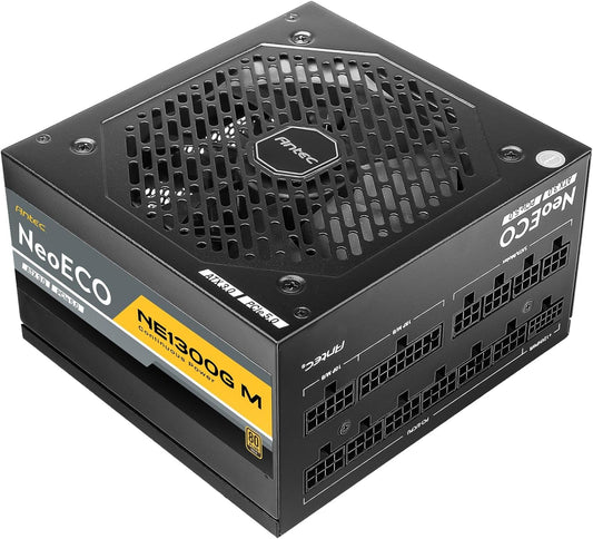 ANTEC NeoECO, NE1300G M ATX3.0, 1300W Full Modular 80+ Gold PCIE 5.0 Japanese Caps, Zero RPM 1300 Watts Used PSU