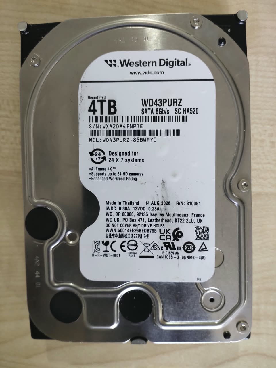 Western Digital RED 4TB enterprise continuous 24/7 server workloads 3.5 inch Used HDD
