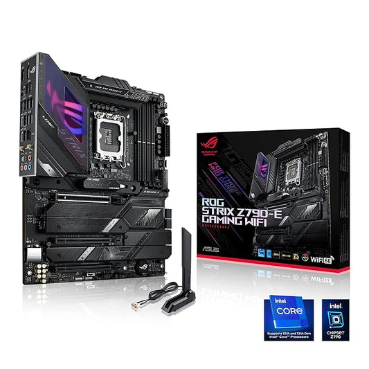 ASUS ROG Strix Z790-E Gaming WiFi LGA 1700 ATX with 18 + 1 Power Stages, DDR5, WiFi 6E, USB 3.2 Gen 2x2 Type-C, AI Overclocking, AI Cooling II, and Aura Sync RGB Lighting Used Motherboard