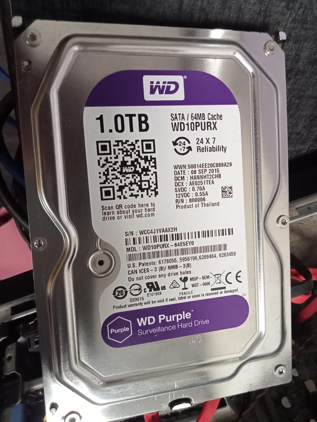 Western Digital 1TB WD Purple Surveillance 3.5 SATA 6 Gb/s PC Hard Drive Used HDD