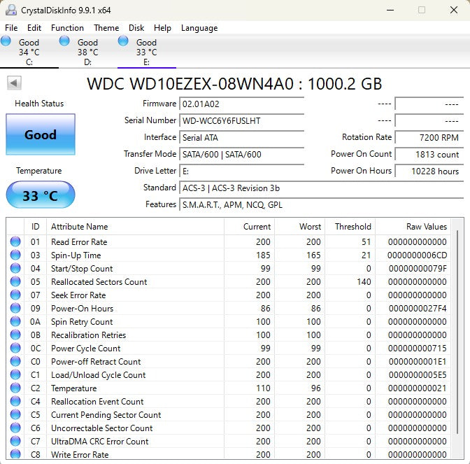 Western Digital 1TB WD Blue 3.5 SATA 6 Gb/s PC Hard Drive Used HDD