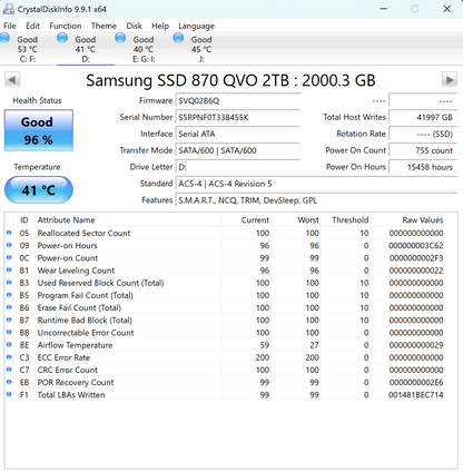 SAMSUNG 870 QVO SATA III 2.5" 2TB Internal SSD  Used SSD