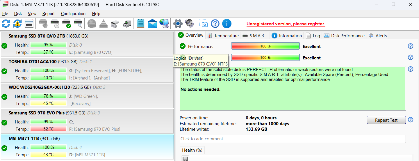 MSI SPATIUM M371 1TB Internal Gen3 NVMe M.2 (2280) SSD Used SSD
