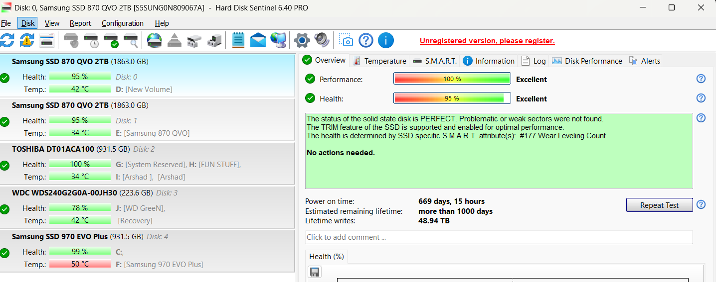 SAMSUNG 870 QVO SATA III 2.5" 2TB Internal SSD  Used SSD