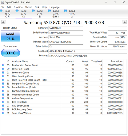 SAMSUNG 870 QVO SATA III 2.5" 2TB Internal SSD  Used SSD