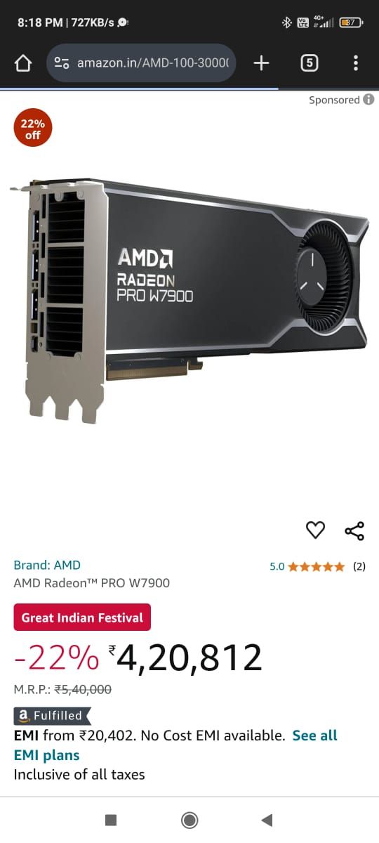 AMD Radeon Pro W7900 Professional Graphics Card Open Box