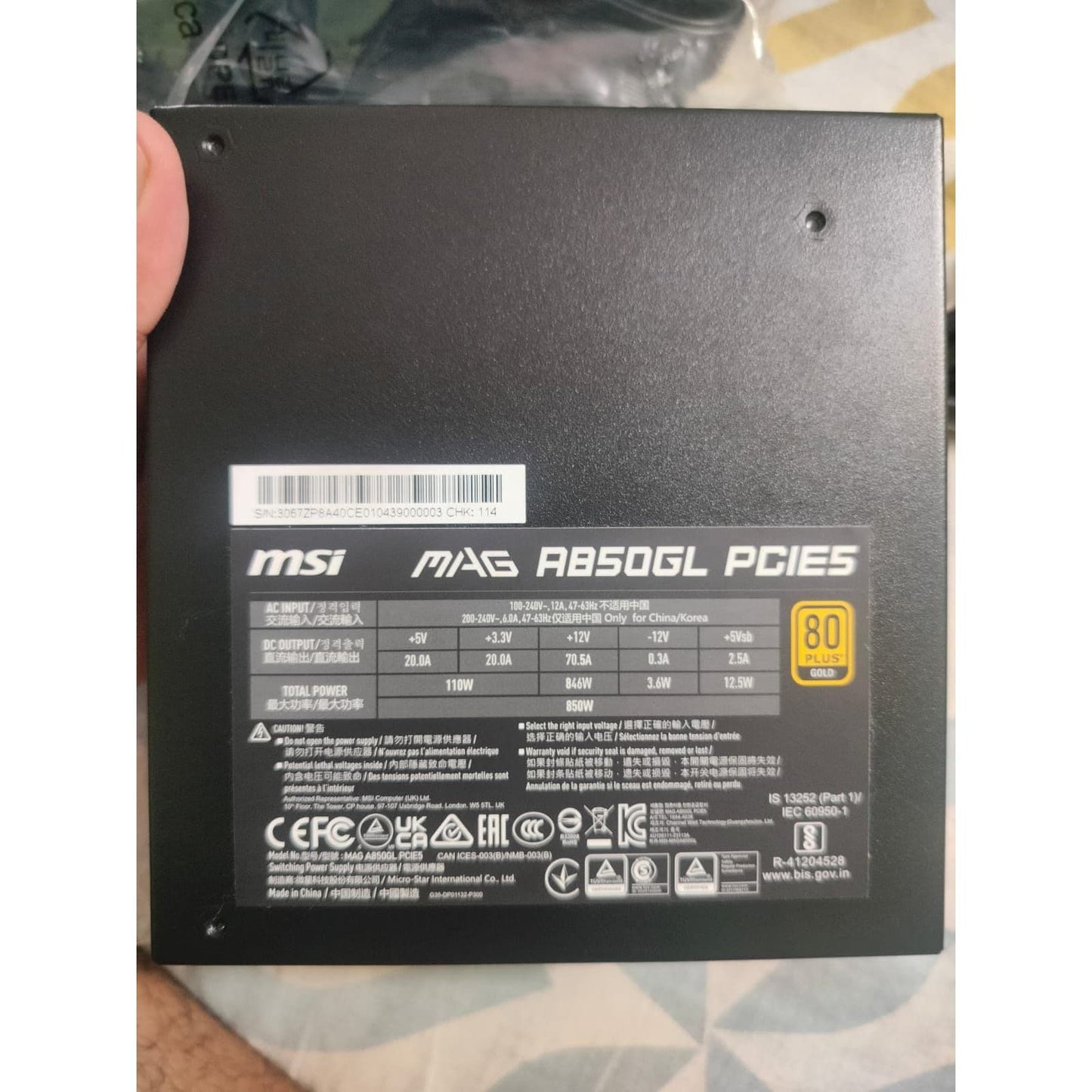 MSI MAG A850GL PCIE5 850 Watts Power Supply Used PSU - Computify.in