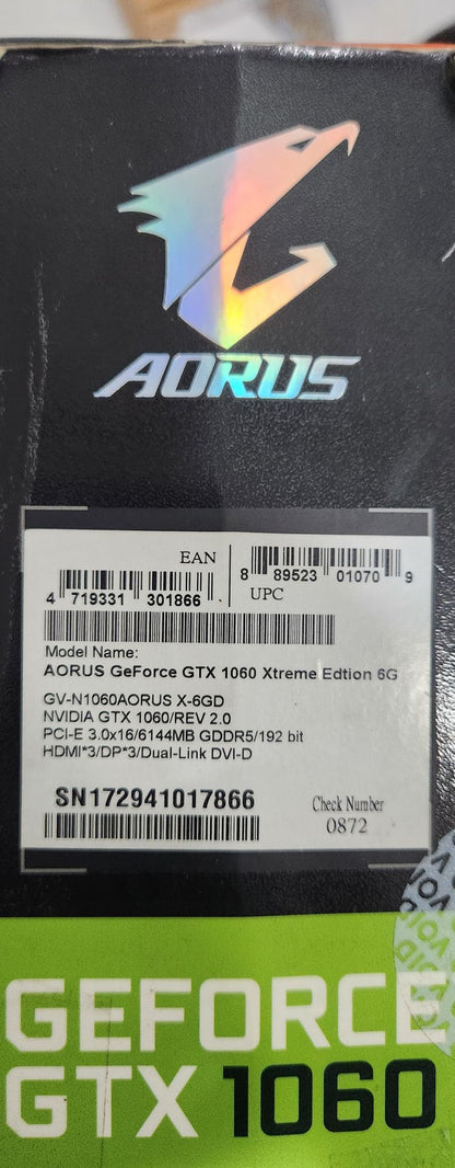 Gigabyte AORUS GeForce GTX 1060 6GB Xtreme Edition Used GPU