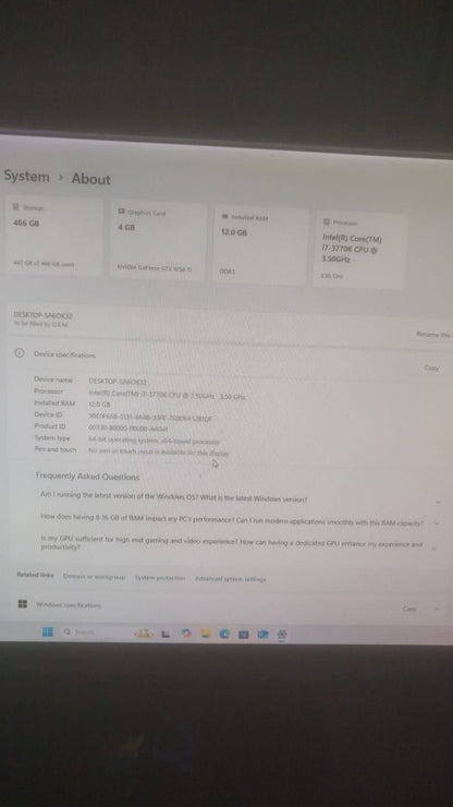 Intel Core i7 3770K Upto 3.9 GHz 4 Cores 8 Threads Used CPU