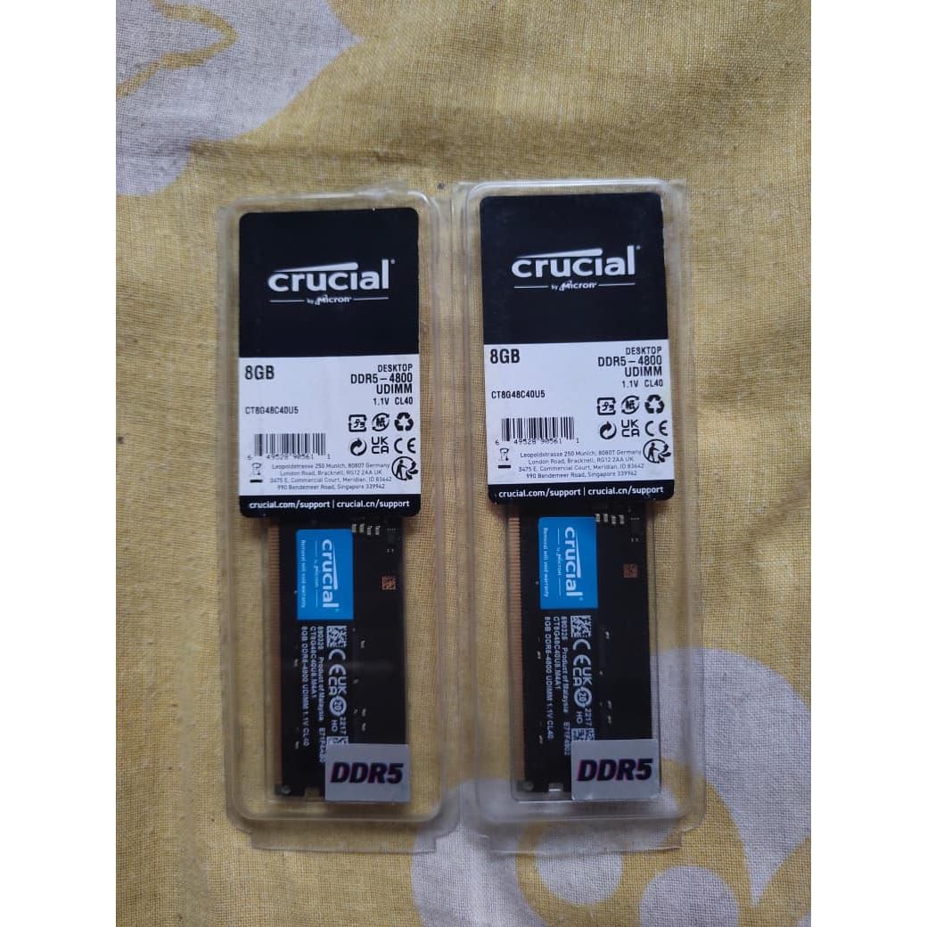 Crucial RAM 16GB (8x2) DDR5 4800MHZ CL40 New, Open Box RAM