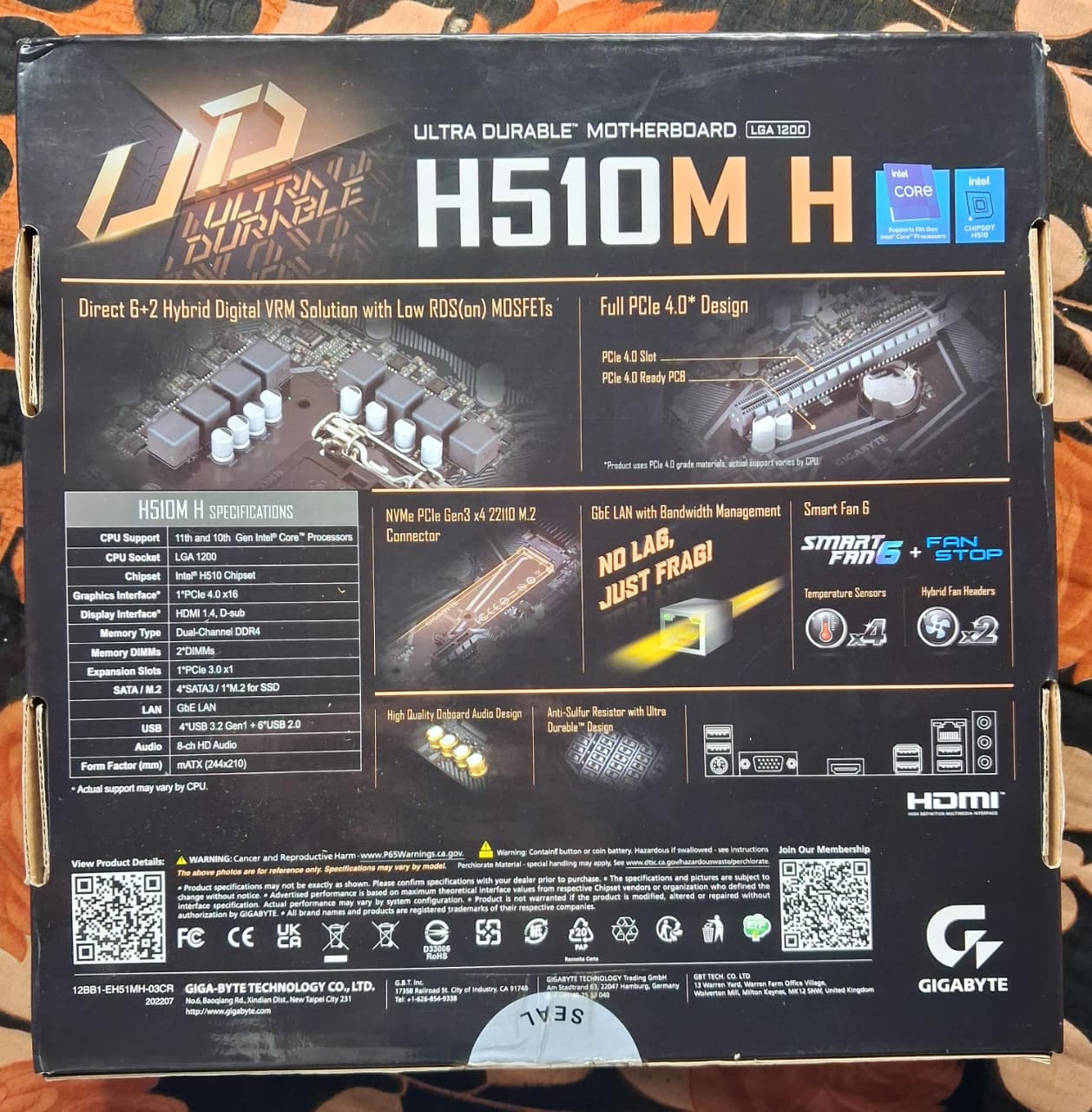 Gigabyte H510M H Ultra Durable DDR4 LGA1200 Micro ATX Used Motherboard