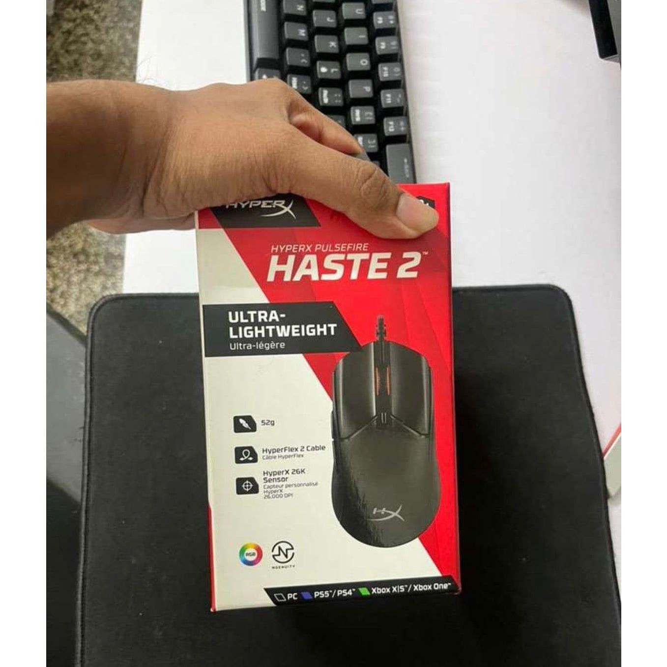 HyperX Pulsefire Haste 2 USB Ultra Lightweight 53g Hyperflex Cable Up to 26000 DPI Gaming Used Mouse