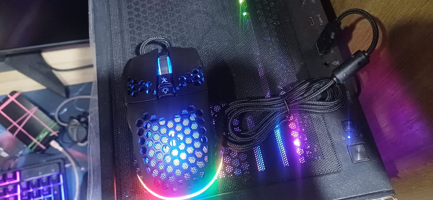 SOLAKAKA RGB with Honeycomb Shell Adjustable 12800 DPI 7 Programmable Buttons Lightweight Gaming Used Mouse