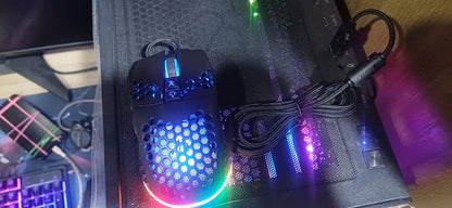 SOLAKAKA RGB with Honeycomb Shell Adjustable 12800 DPI 7 Programmable Buttons Lightweight Gaming Used Mouse