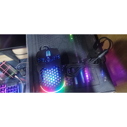 SOLAKAKA RGB with Honeycomb Shell Adjustable 12800 DPI 7 Programmable Buttons Lightweight Gaming Used Mouse