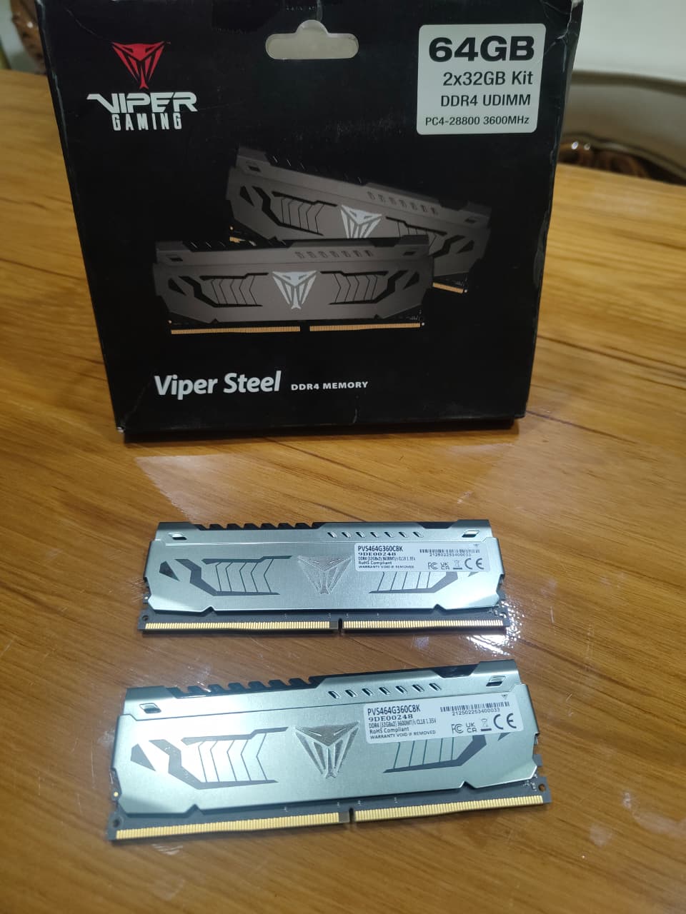 Patriot Memory Viper Steel 64GB (2X32GB) 3600MHz CL18 Used RAM
