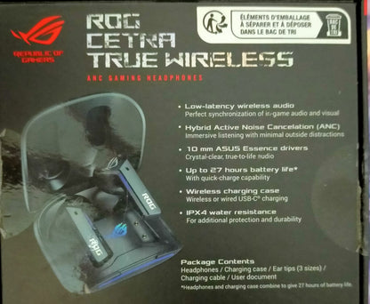 ASUS ROG Cetra True In Ear Wireless Gaming Headphones (2.4 Ghz & Bluetooth 5.3, 24-Bit 96 Khz Audio, Bone-Conduction Ai Microphones, Adaptive Anc, 46-Hour Battery Life)- Black Used TWS