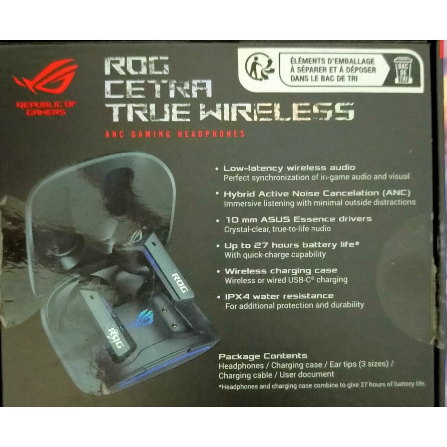 ASUS ROG Cetra True In Ear Wireless Gaming Headphones (2.4 Ghz & Bluetooth 5.3, 24-Bit 96 Khz Audio, Bone-Conduction Ai Microphones, Adaptive Anc, 46-Hour Battery Life)- Black Used TWS - Computify.in