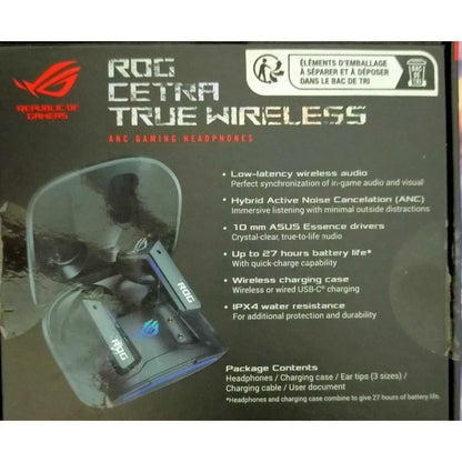 ASUS ROG Cetra True In Ear Wireless Gaming Headphones (2.4 Ghz & Bluetooth 5.3, 24-Bit 96 Khz Audio, Bone-Conduction Ai Microphones, Adaptive Anc, 46-Hour Battery Life)- Black Used TWS - Computify.in