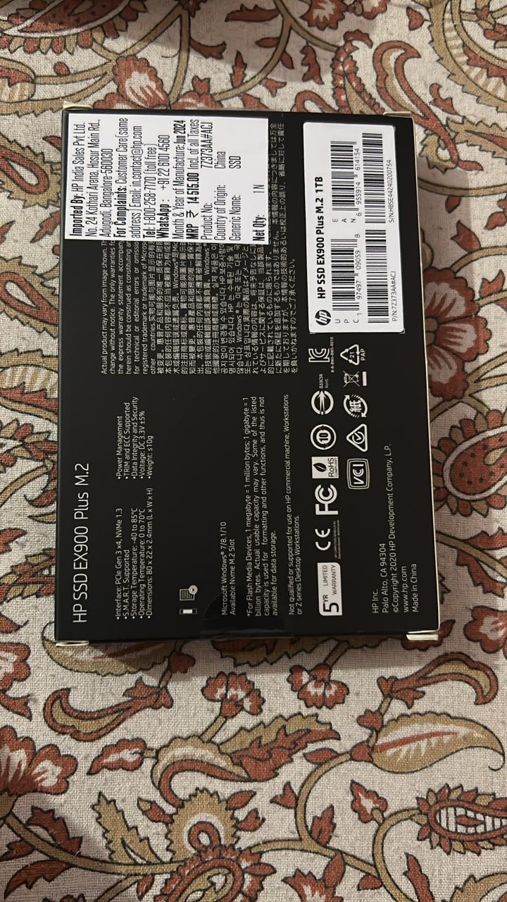 HP EX900 Plus 1TB NVMe M.2 PCIe 3x4 Used SSD