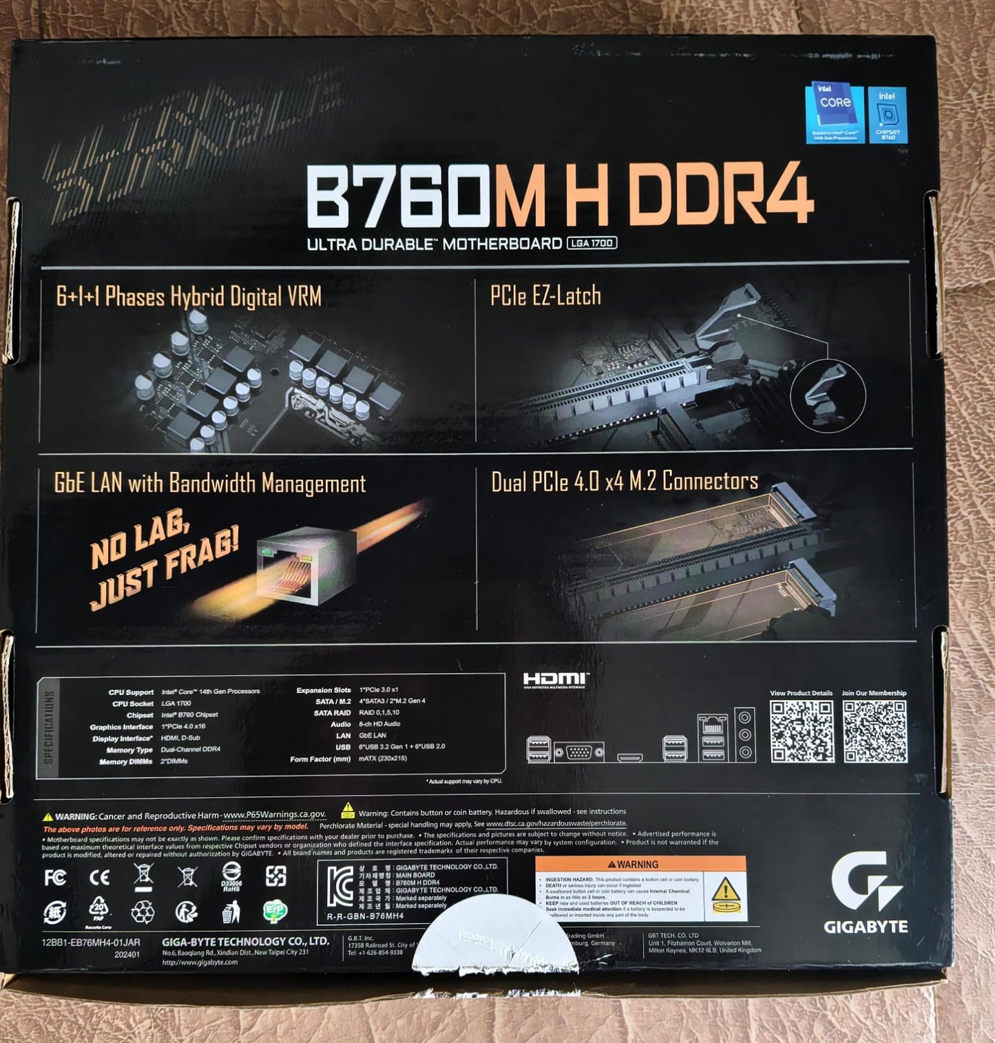 Gigabyte B760M H DDR4 Intel 14th 13th Gen 12 LGA1700 DDR4 Micro-ATX Used Motherboard