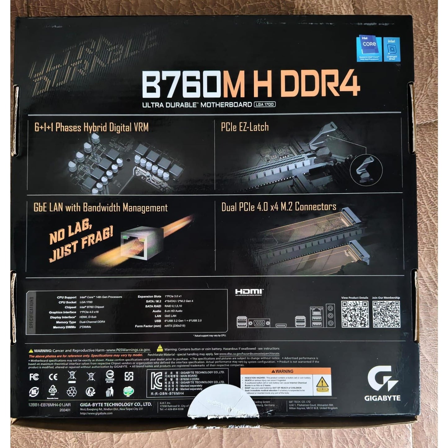Gigabyte B760M H DDR4 Intel 14th 13th Gen 12 LGA1700 DDR4 Micro-ATX Used Motherboard - Computify.in