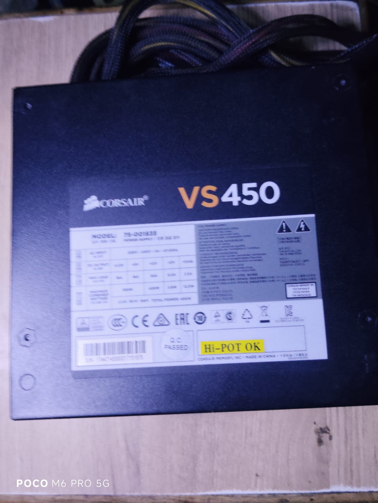 Corsair VS450 450-Watt Power Supply Used PSU