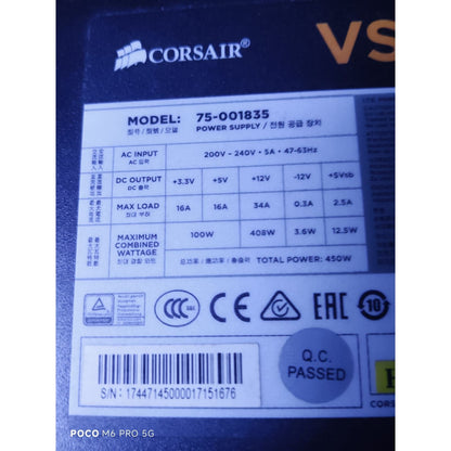 Corsair VS450 450-Watt Power Supply Used PSU - Computify.in